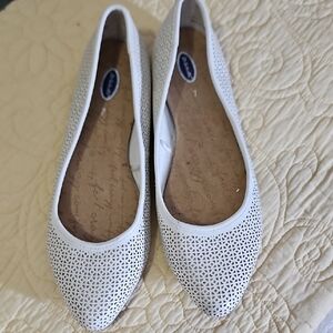 Dr. Scholl's White Perforated Pointed Toe Slip-On Flats